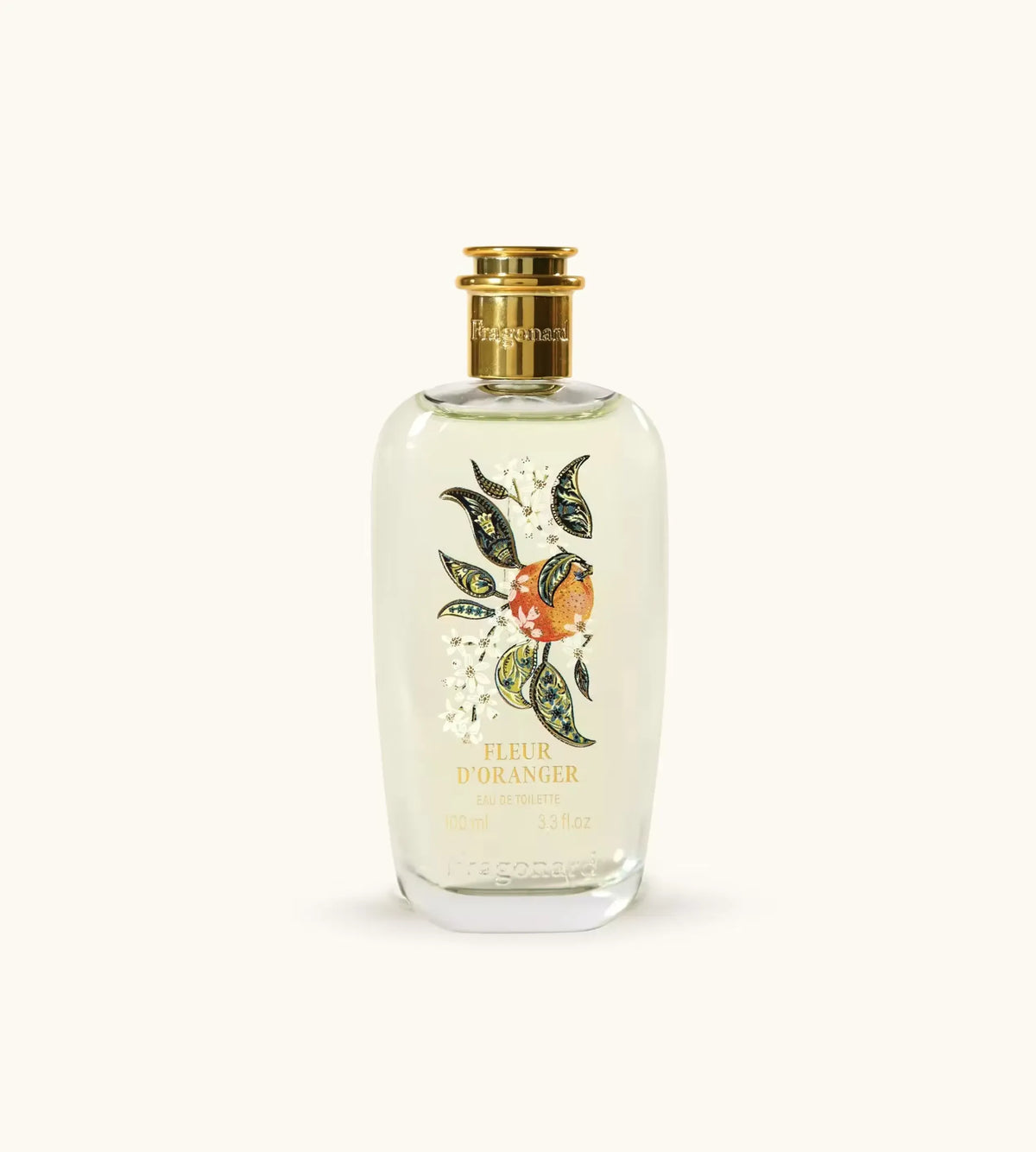 Flacone Di Profumo Fragonard Fleur D Oranger Eau De Toilette 100 Ml Su Sfondo Con Fiori D Arancio E Agrumi.