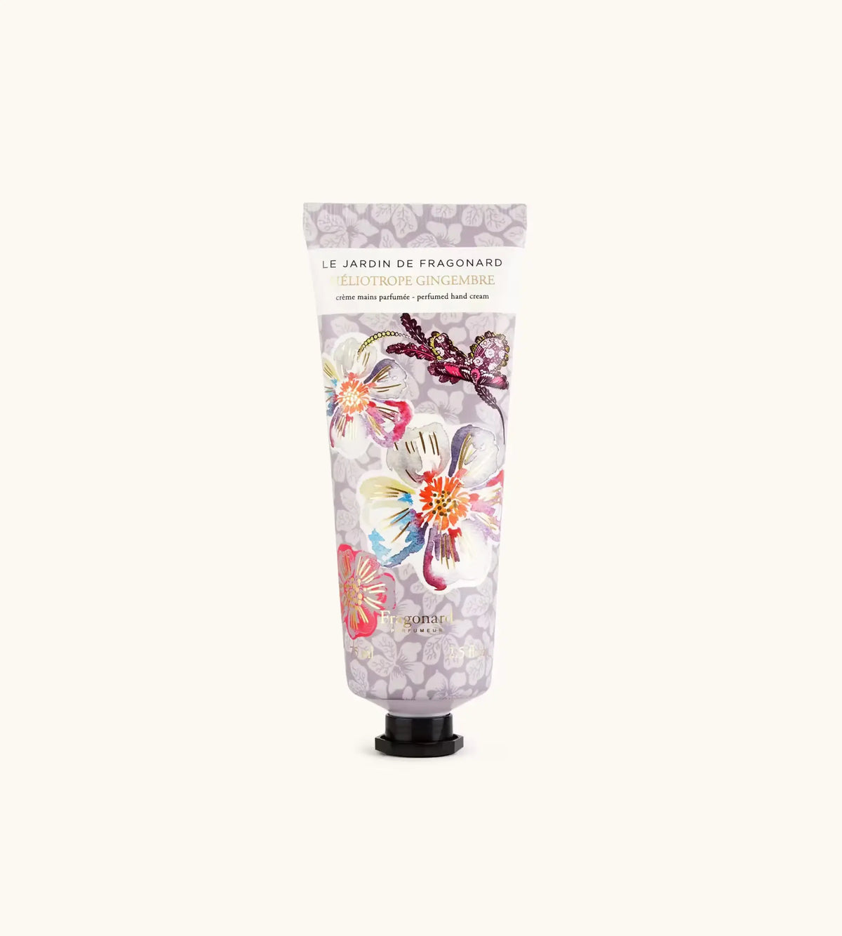 Tubetto Di Crema Mani Fragonard Heliotrope Gingembre Su Sfondo Con Dettagli Speziati E Floreali.