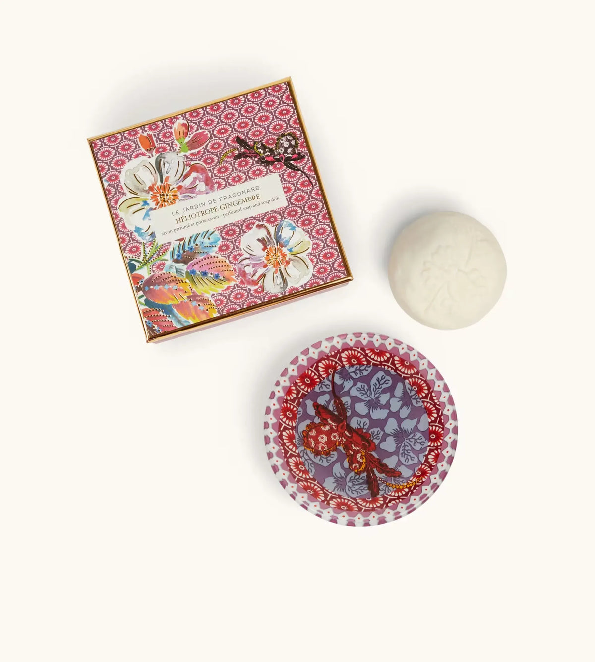 Dettaglio Del Sapone Profumato Fragonard Heliotrope Gingembre Con Piramide Olfattiva All Eliotropio E Zenzero.