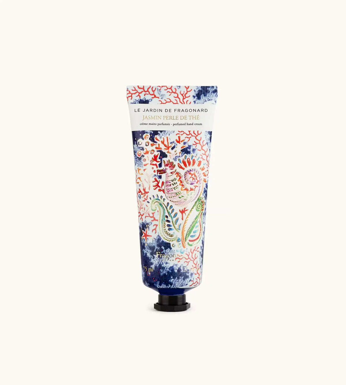 Tubetto Di Crema Mani Fragonard Jasmin Perle De Thé Su Sfondo Con Fiori Di Gelsomino.