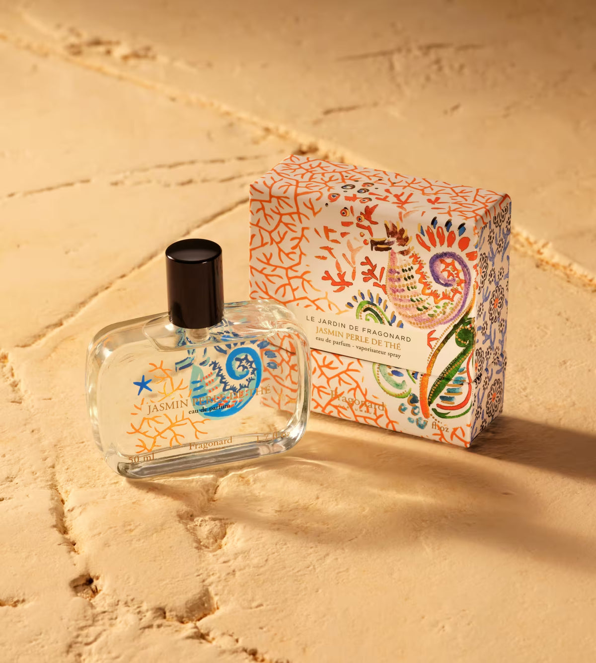 Scatola E Packaging Illustrato Del Profumo Fragonard Jasmin Perle De Thé Eau De Parfum 50 Ml.