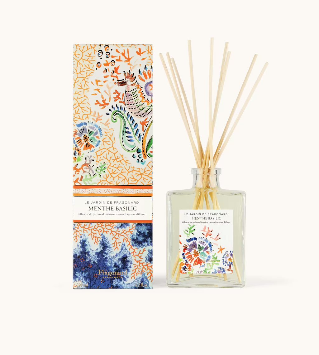 Dettaglio Del Diffusore D Ambiente Fragonard Menthe Basilic 200 Ml Con Note Olfattive Di Menta E Basilico.
