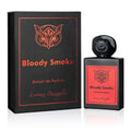 Flacone Di Profumo Lorenzo Pazzaglia Bloody Smoke Extrait De Parfum 50 Ml Su Sfondo Scuro E Intenso.