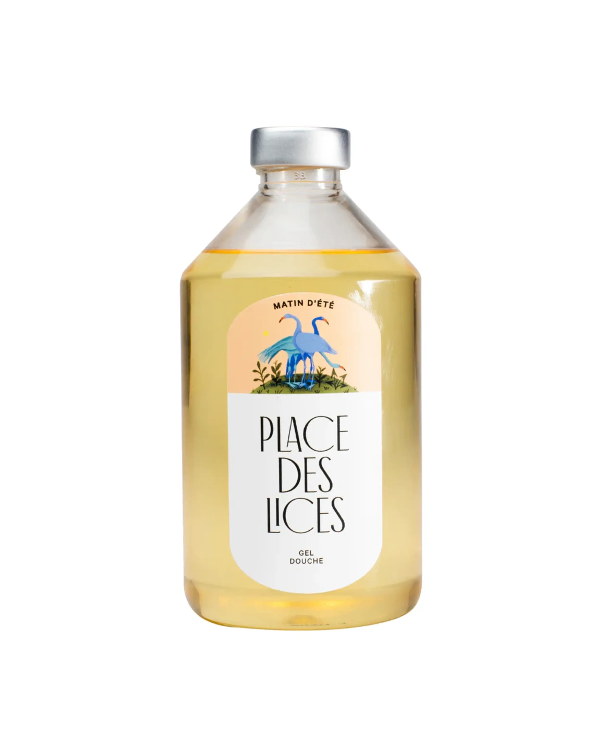 Foto frontale del packaging elegante del Gel Doccia Matin D’Été di Place Des Lices, con etichetta minimalista in evidenza su sfondo neutro. | L'Atelier Dei Profumi