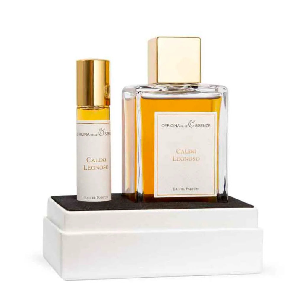 Set Officina delle Essenze Caldo Legnoso: flacone 100ml e travel size 10ml - L'Atelier dei Profumi