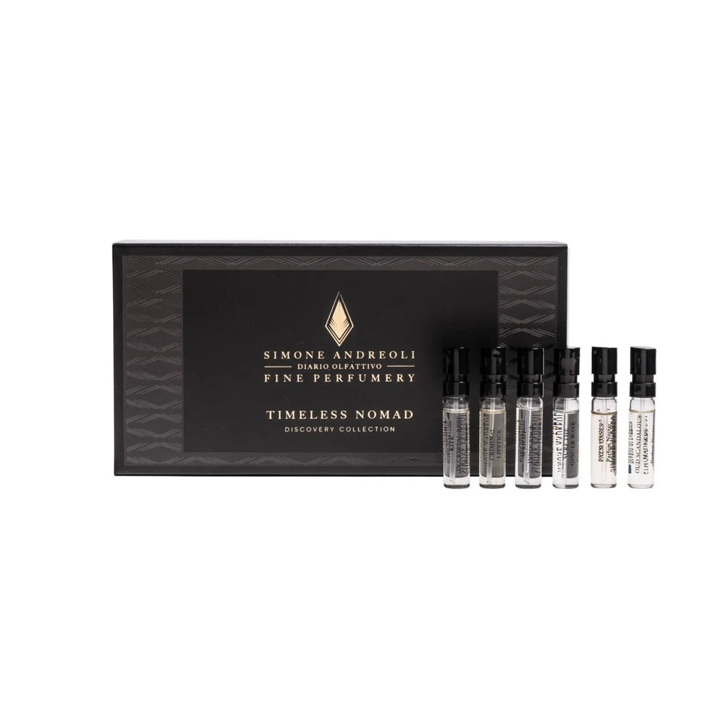 Discovery Kit Simone Andreoli Timeless Nomad Con Selezione Di Campioni Su Sfondo Lussuoso.