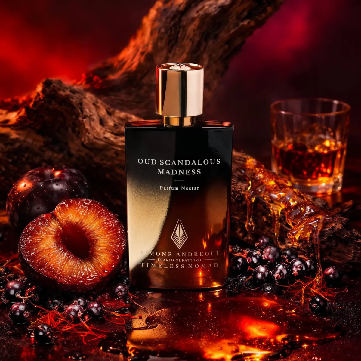 Dettaglio Del Profumo Simone Andreoli Oud Scandalous Madness Extrait De Parfum 50 Ml Con Piramide Olfattiva Calda E Legnosa.