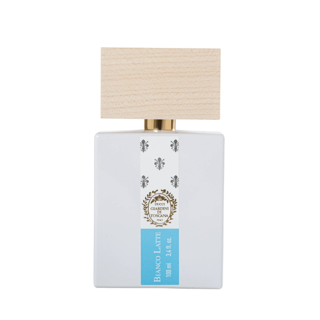 Foto frontale del flacone di profumo Bianco Latte di Giardini di Toscana Eau de Parfum. | L'Atelier Dei Profumi