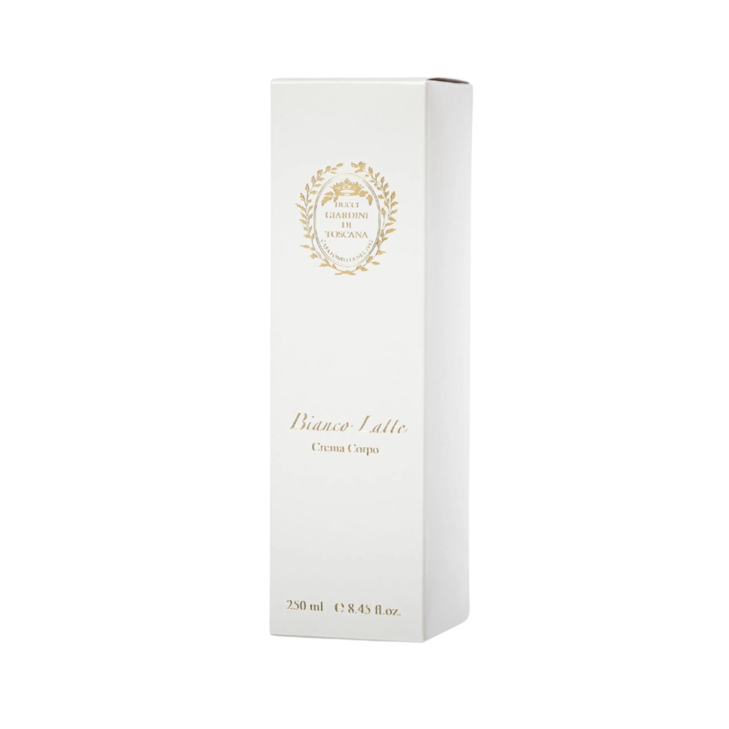 Confezione originale della crema corpo gourmand Bianco Latte Giardini di Toscana | L'Atelier dei Profumi