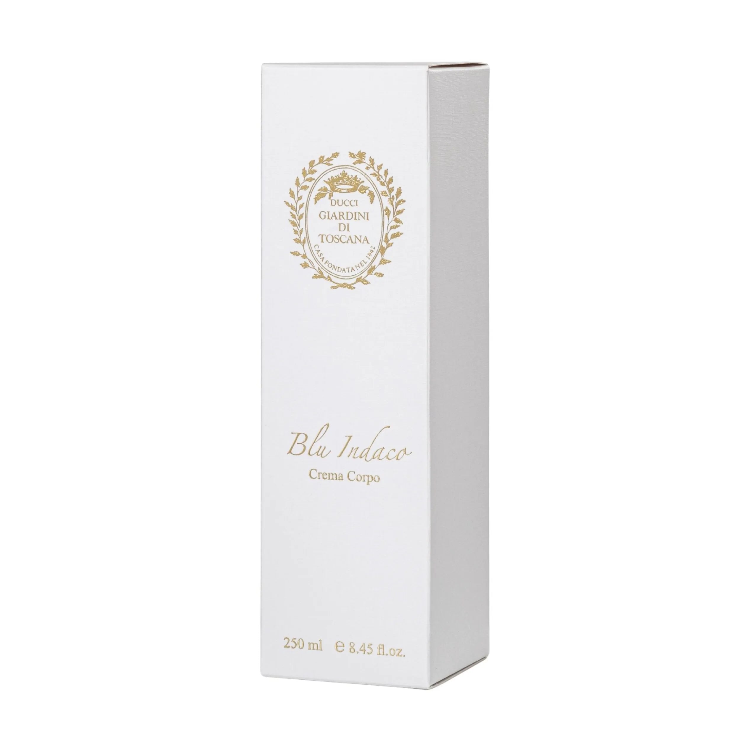 Confezione originale e packaging di lusso della Body Cream Blu Indaco Giardini di Toscana | L'Atelier dei Profumi