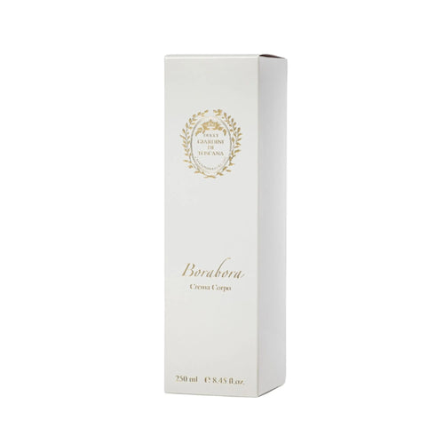 Confezione originale e packaging della lussuosa Body Cream BoraBora Giardini di Toscana | L'Atelier dei Profumi