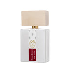Dettaglio del profumo di nicchia Rosso Rubino di Giardini di Toscana con flacone e scatola di packaging elegante, vista da un'altra angolazione. | L'Atelier Dei Profumi