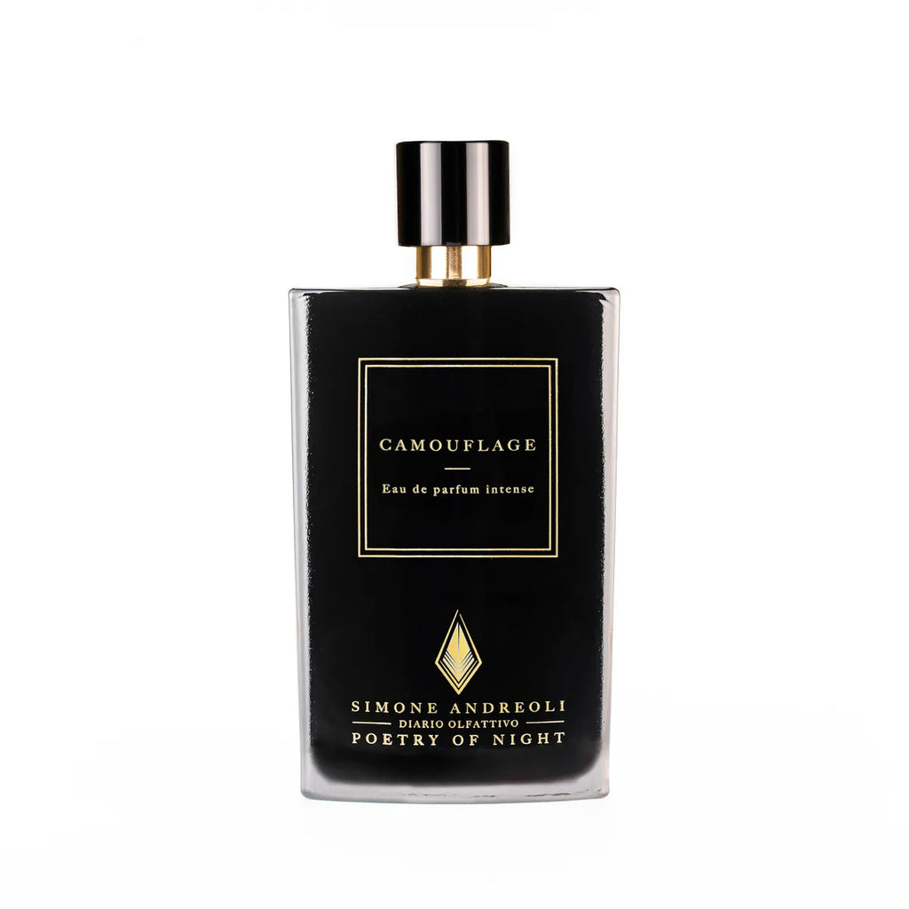 Simone Andreoli Camouflage: flacone della fragranza calda a base di Oud e Sandalo - L'Atelier dei Profumi
